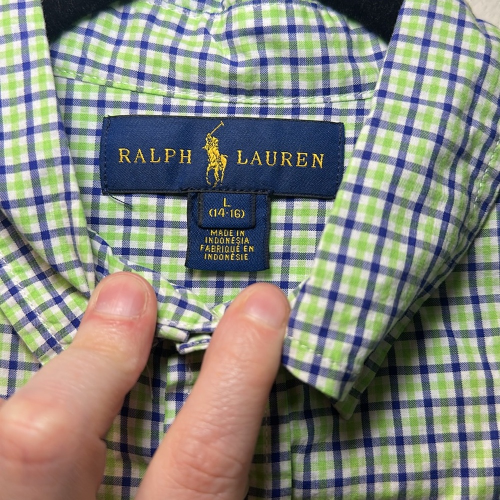 Ralph Lauren Men’s Green & Blue Plaid Oxford Shirt Size L - Picture 2 of 5
